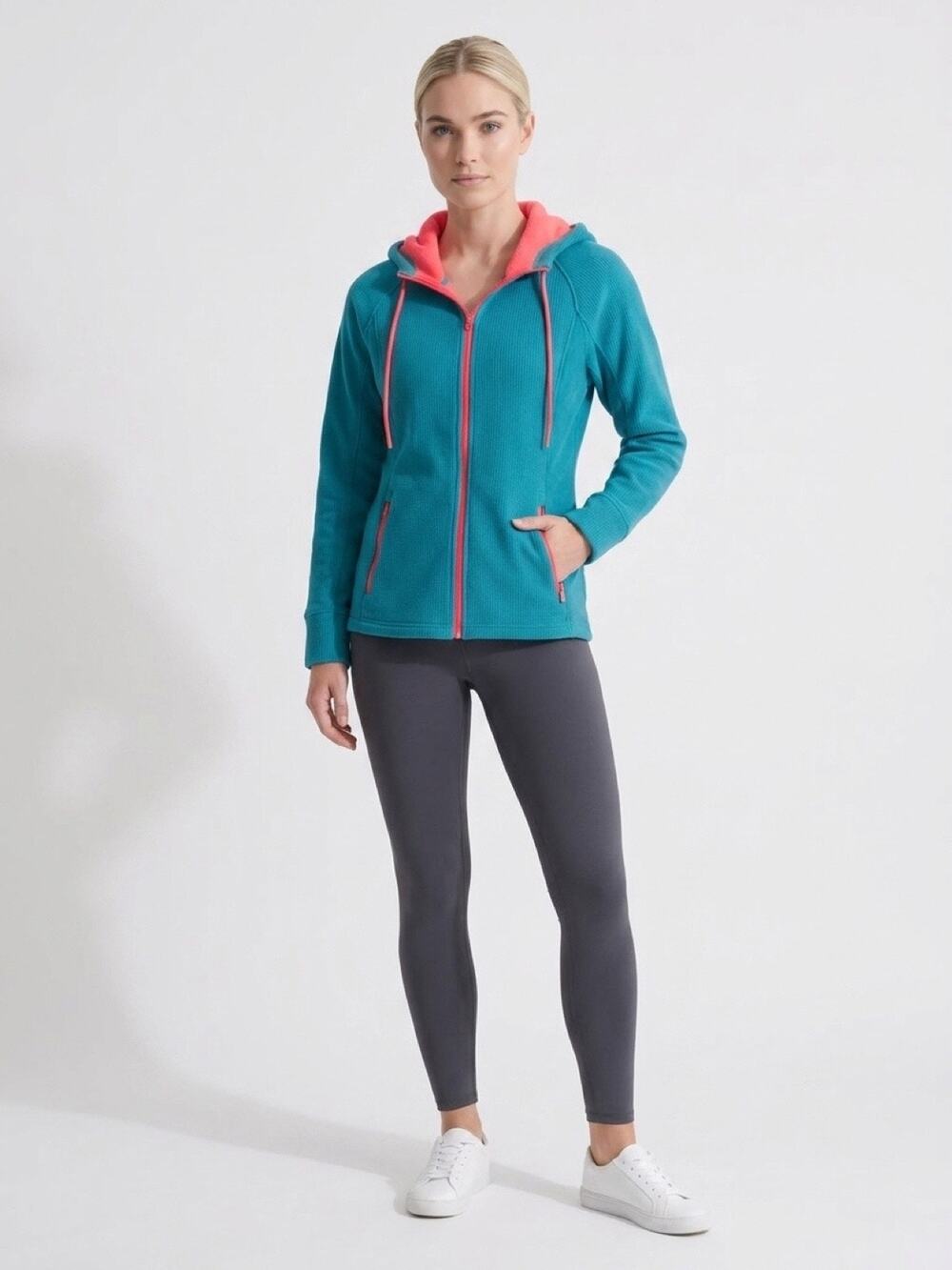 Polyester fleece hooded jacket, Swiss Tech Waffle Knit Tech Fleece womens XSmall